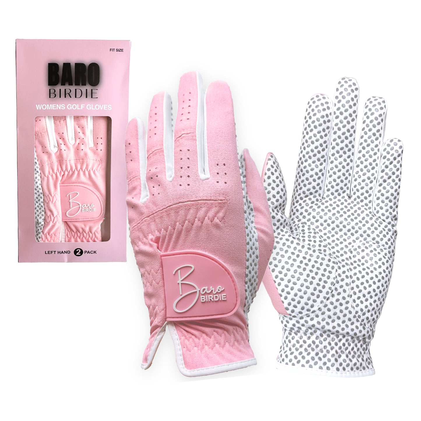 [BAROBIRDIE] Pink 2 Pack Left-Hand Golf Gloves for Women Non-Slip Extra Grip