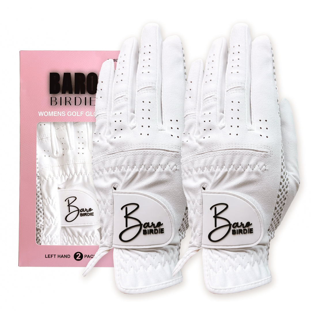 Women's White 2 Pack Left-Hand Golf Gloves for Non-Slip Extra Grip