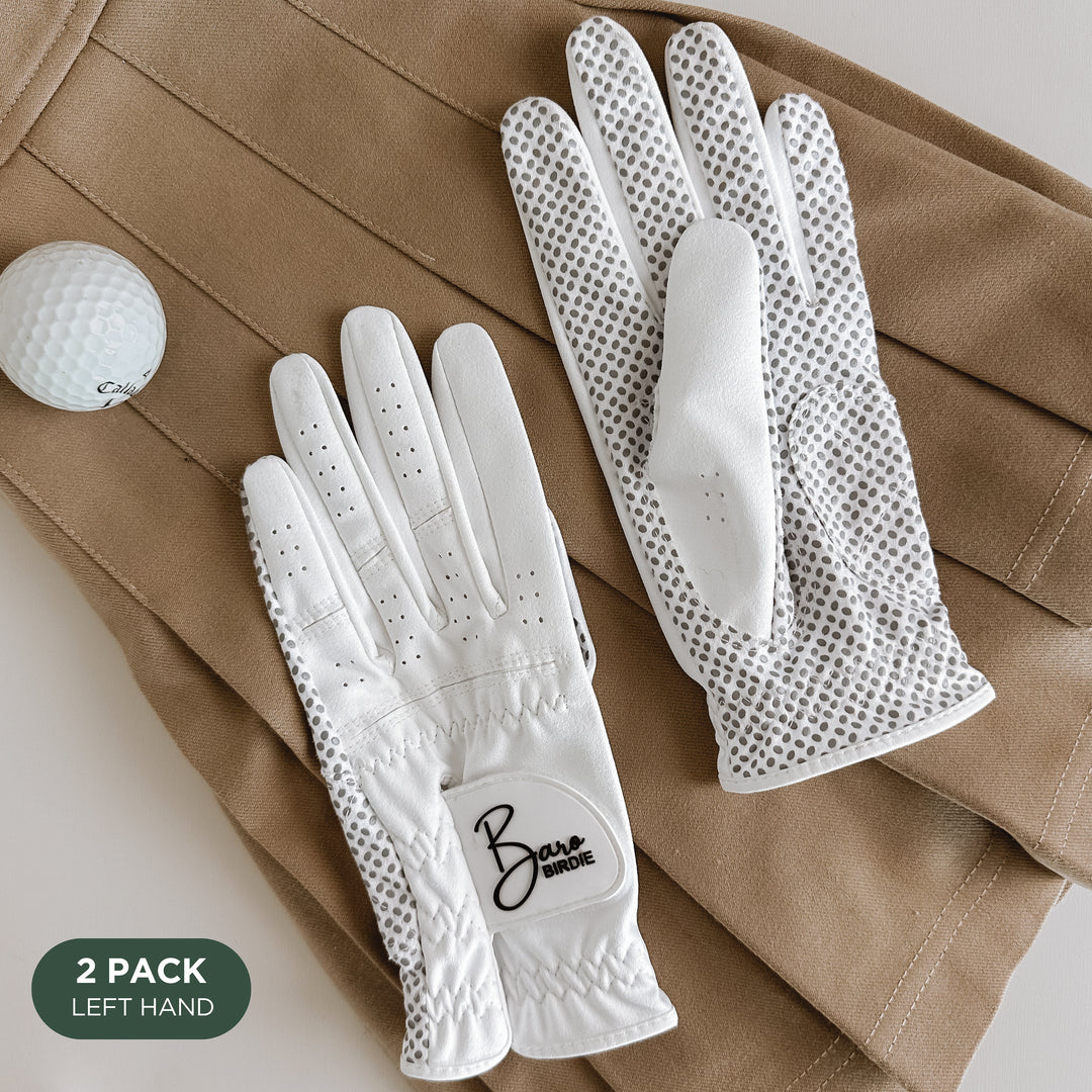 Women's White 2 Pack Left-Hand Golf Gloves for Non-Slip Extra Grip