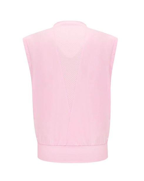 Overfit Blouson Sleeveless Round T-shirt-Pink, Deep Blue