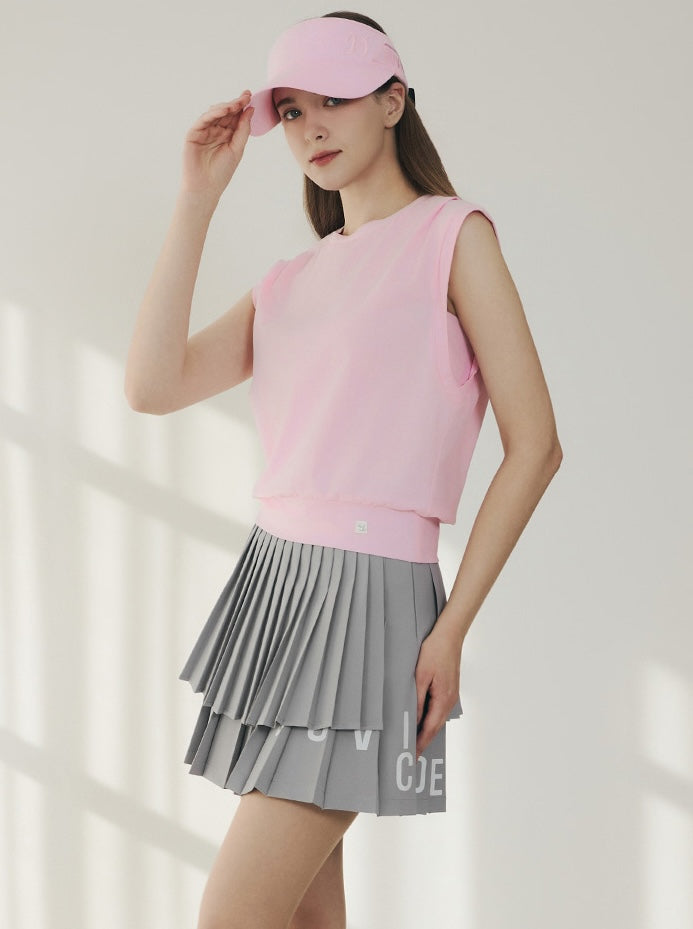 Overfit Blouson Sleeveless Round T-shirt-Pink, Deep Blue