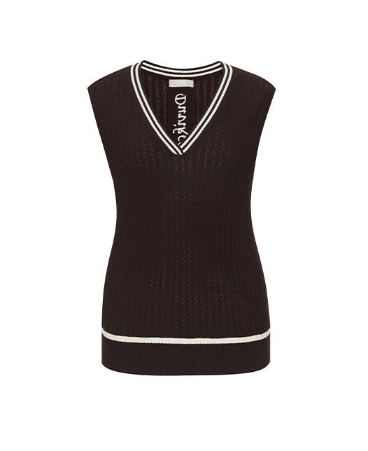 Mesh Cable-Knit V-Neck Vest