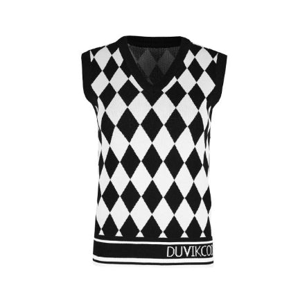 Argyle Pattern V-Neck Vest-Red, Green, Black