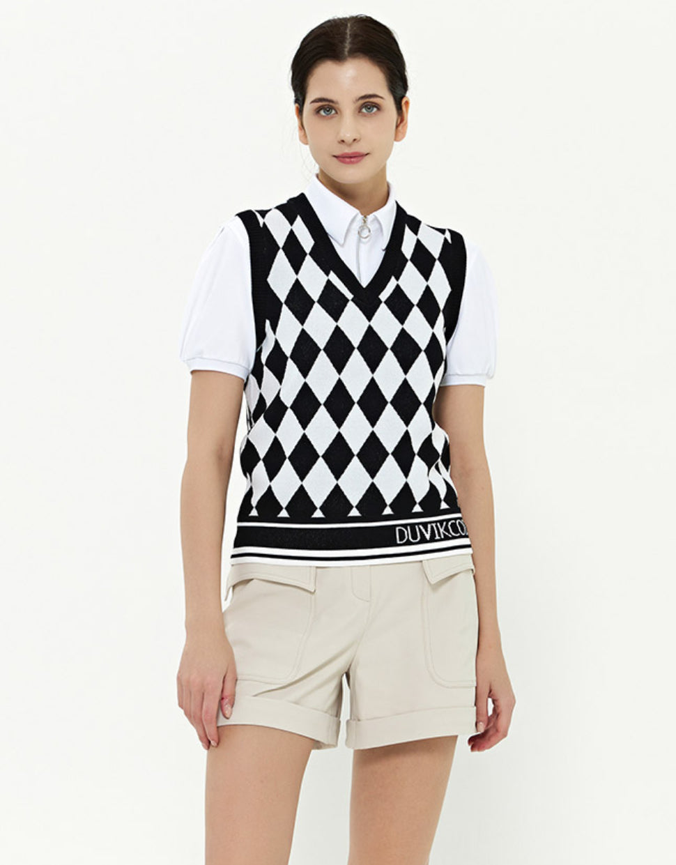 Argyle Pattern V-Neck Vest-Red, Green, Black