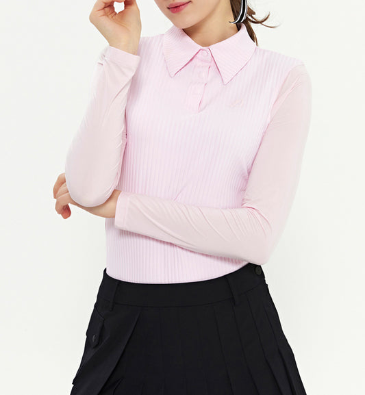 [DUVIK] Wide Collar Cooling Long-Sleeve T-Shirt/ Pink, Deep Green