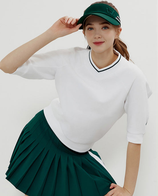 Color-block V-neck 5/8 T-shirt