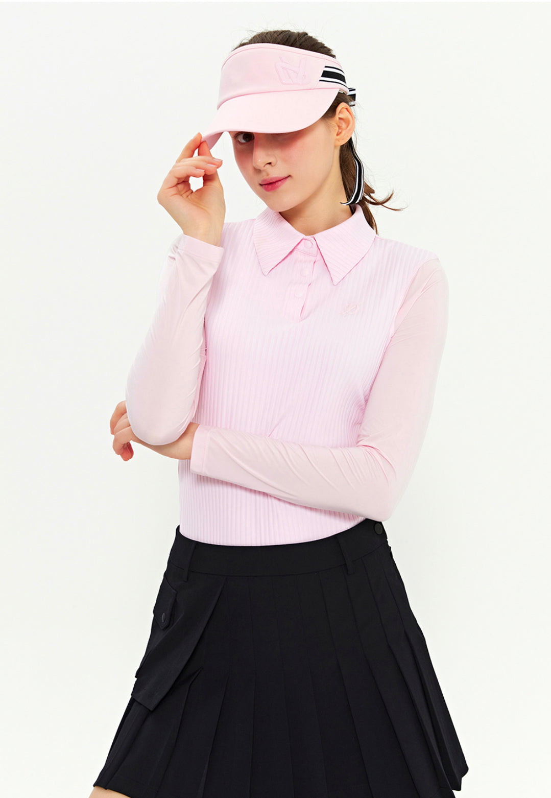 Wide Collar Cooling Long-Sleeve T-Shirt/ Pink, Deep Green