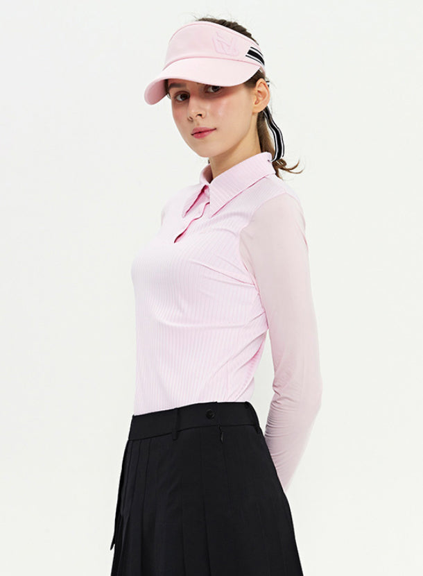 Wide Collar Cooling Long-Sleeve T-Shirt/ Pink, Deep Green