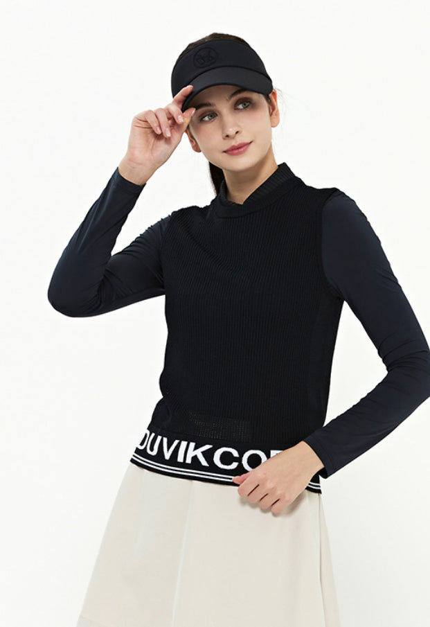 Wide Collar Cooling Long-Sleeve T-Shirt/ White, Black