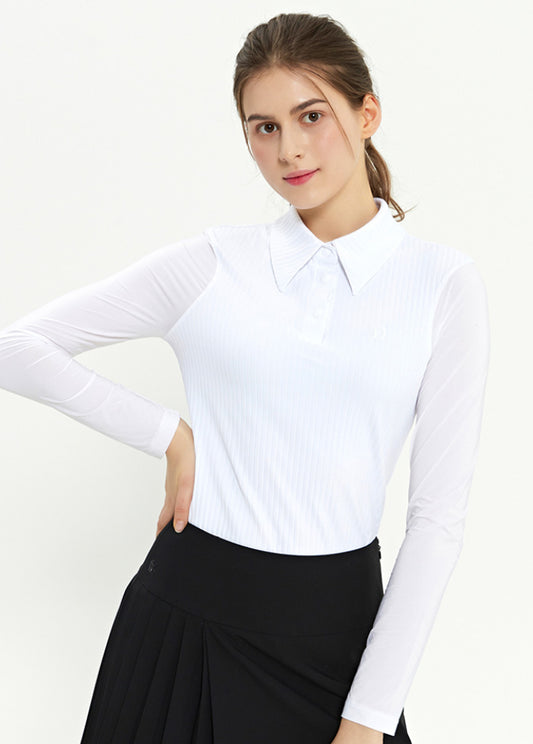 Wide Collar Cooling Long-Sleeve T-Shirt/ White, Black