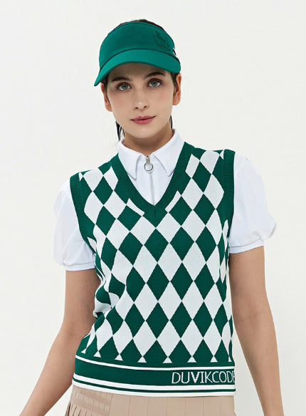 Argyle Pattern V-Neck Vest-Red, Green, Black