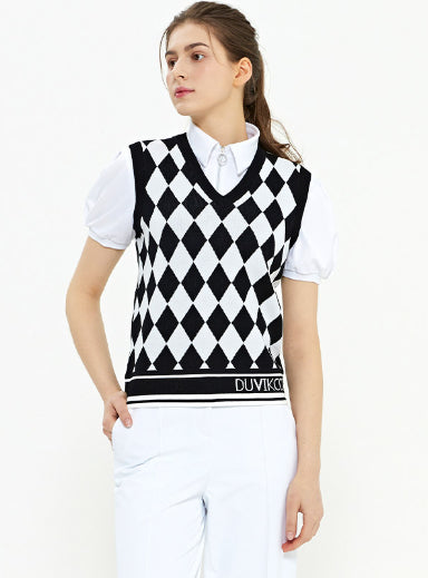 Argyle Pattern V-Neck Vest-Red, Green, Black