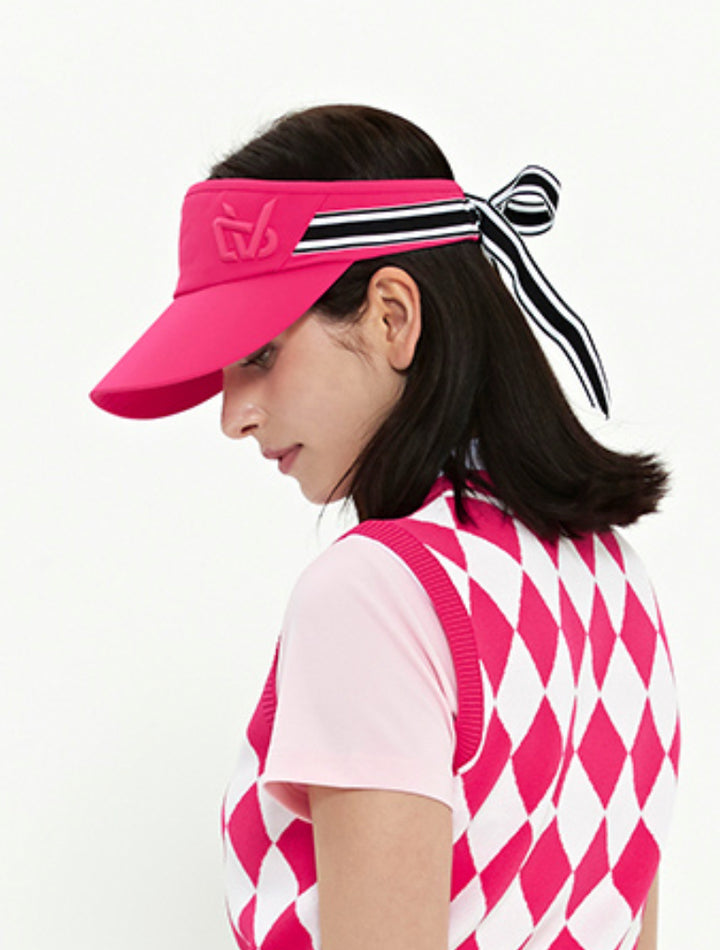 Golf Ribbon Sun Visor-White, Deep Green, Rose Pink