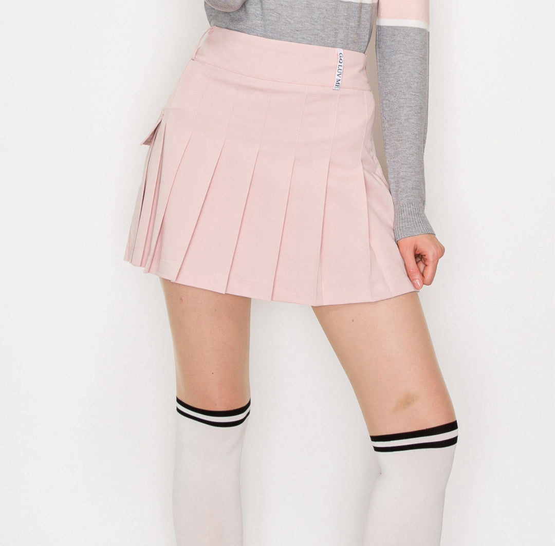 Pink Pocket Pleated Skirt