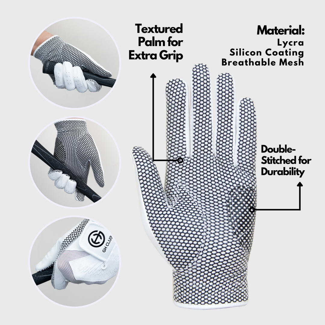 Men's White Left-Hand Golf Gloves 2 Pack Silicone Extra Grip