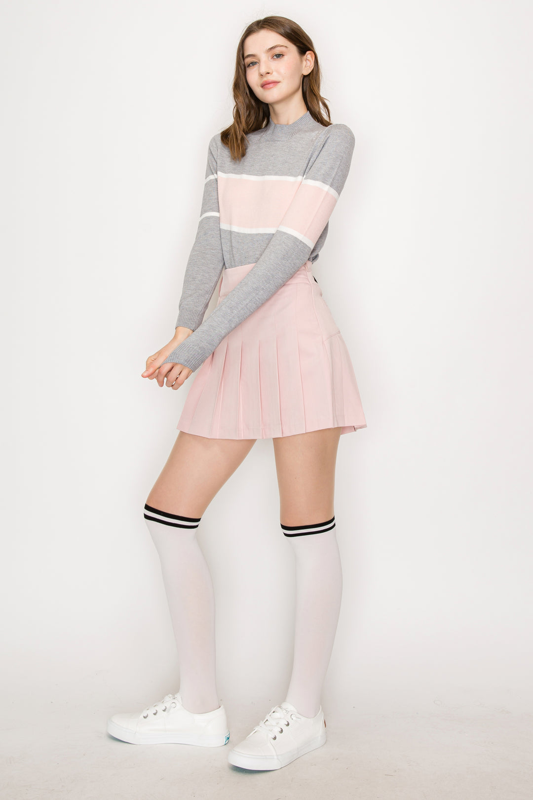 Pink Pocket Pleated Skirt