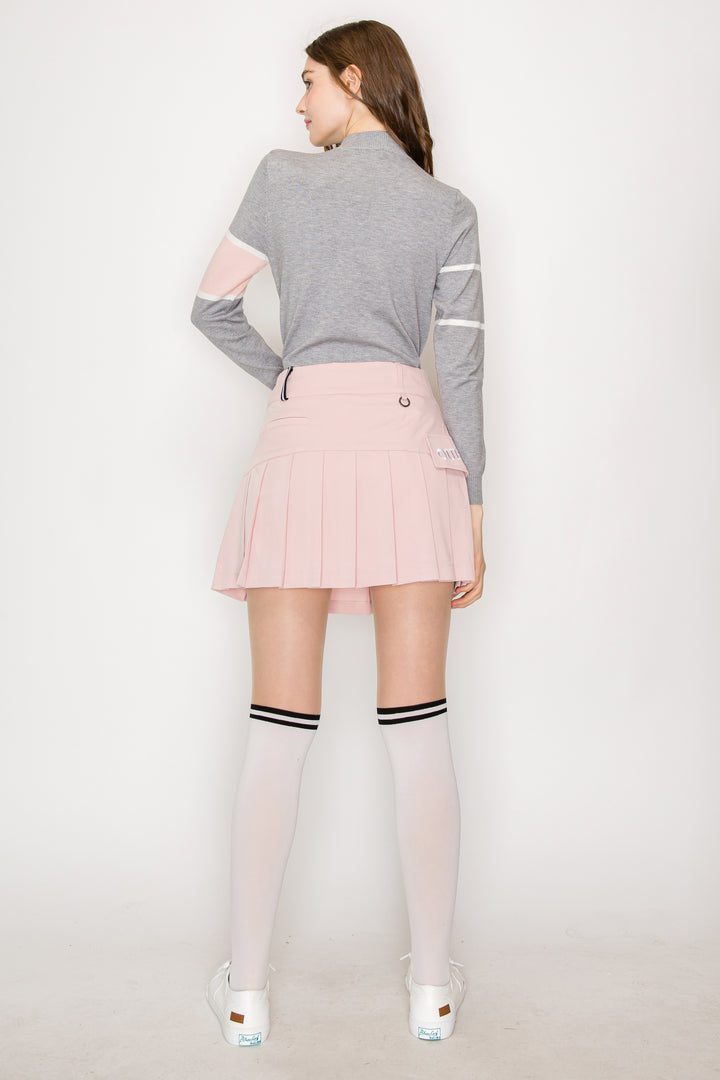 Pink Pocket Pleated Skirt